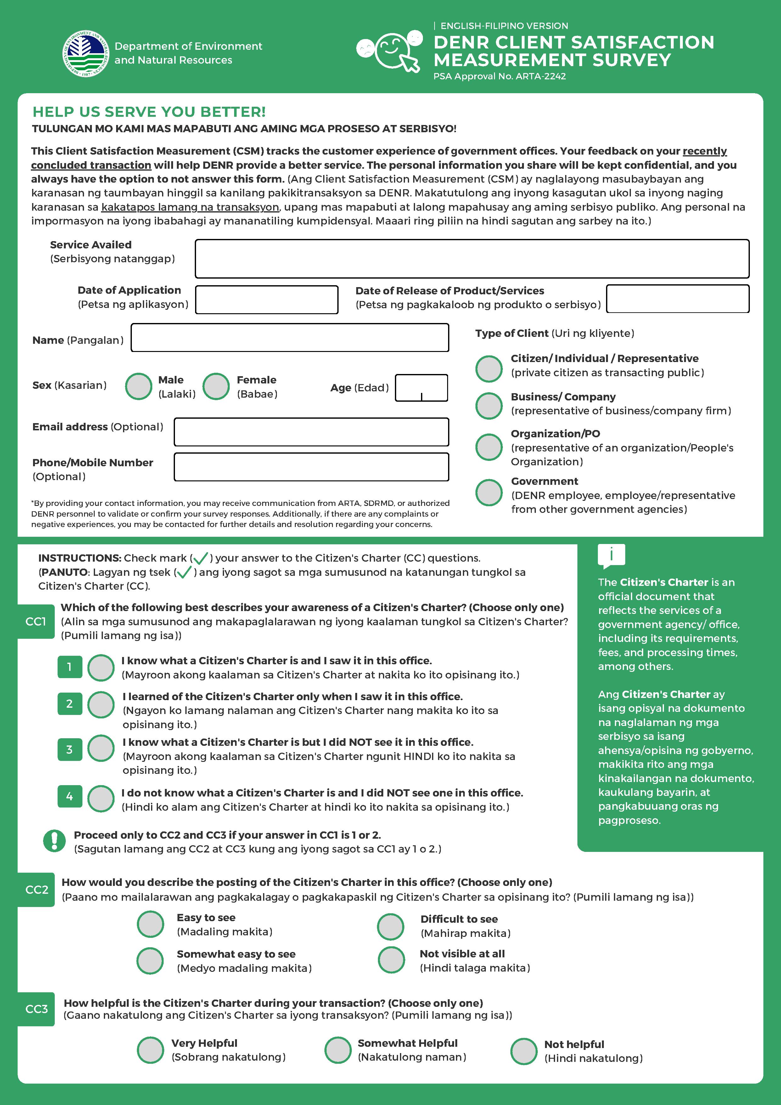 DENR CSM Survey - client information